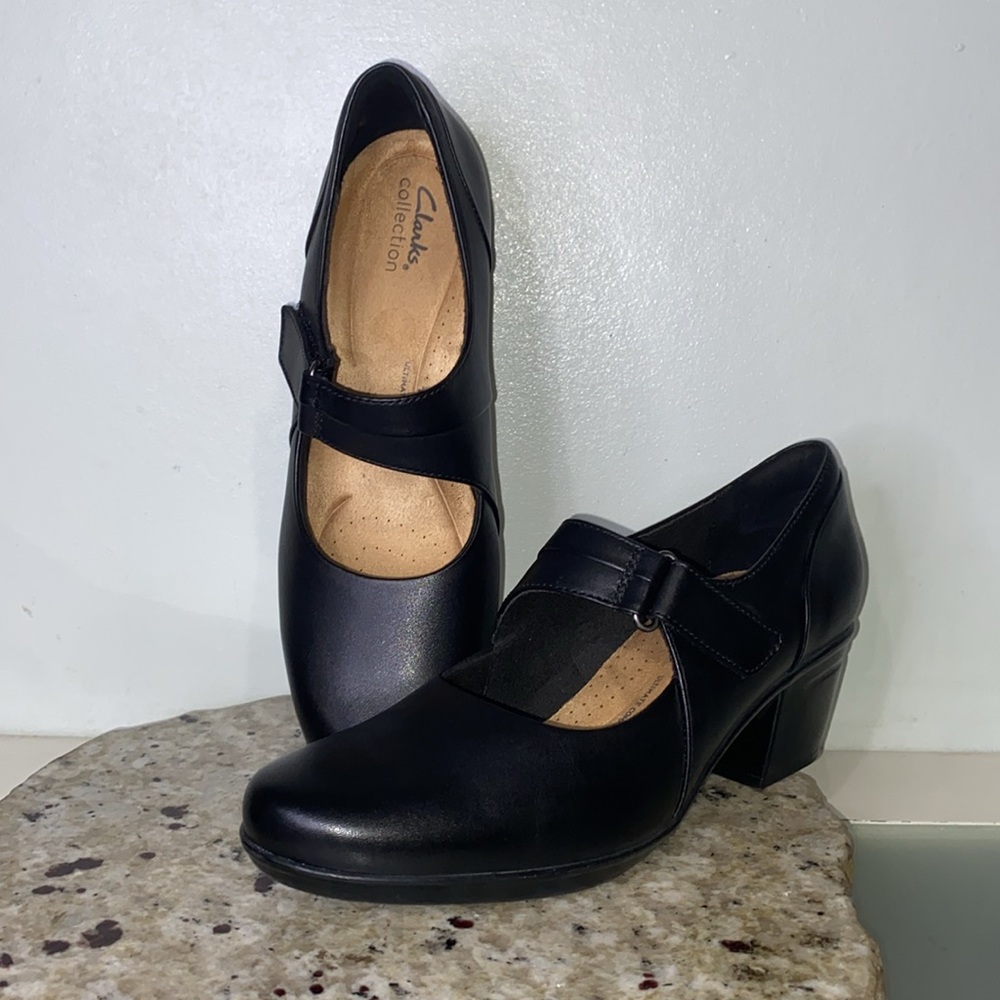 CLARKS EMSLIE LULIN BLACK LEATHER MARY JANE COMFORT HEELS Women’s Size 10 NWT! - Picture 16 of 16